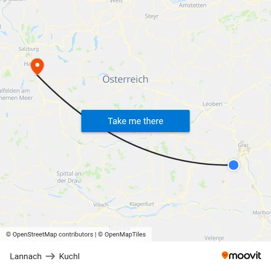 Lannach to Kuchl map