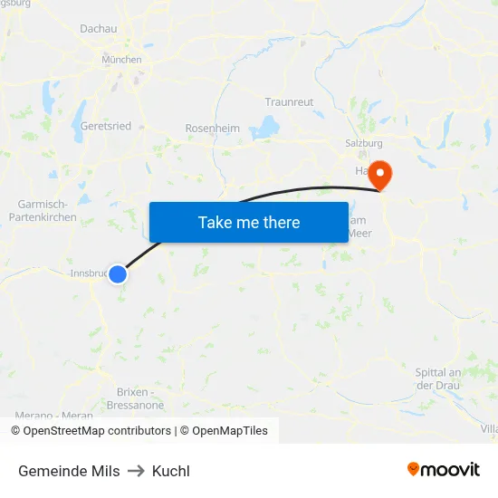 Gemeinde Mils to Kuchl map