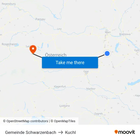 Gemeinde Schwarzenbach to Kuchl map