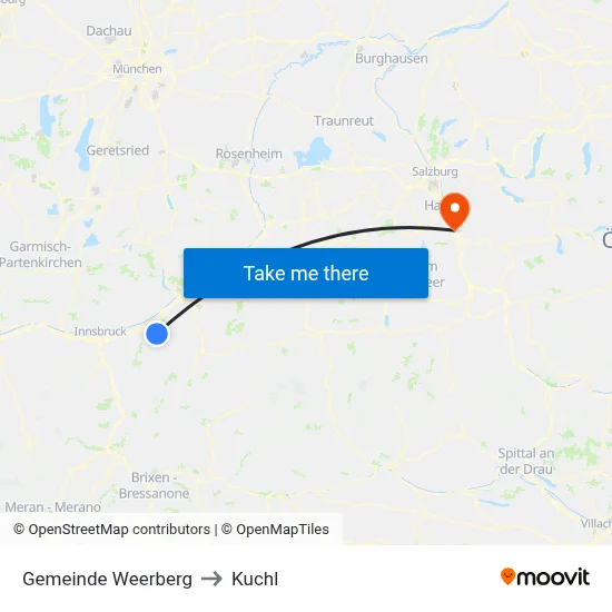 Gemeinde Weerberg to Kuchl map