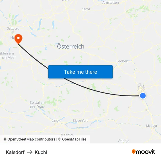 Kalsdorf to Kuchl map