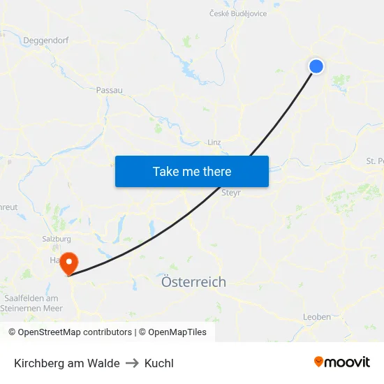 Kirchberg am Walde to Kuchl map