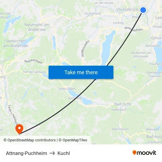Attnang-Puchheim to Kuchl map