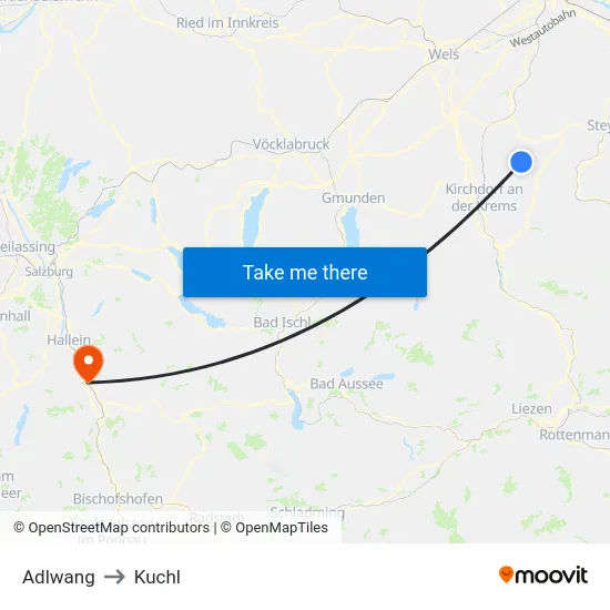 Adlwang to Kuchl map