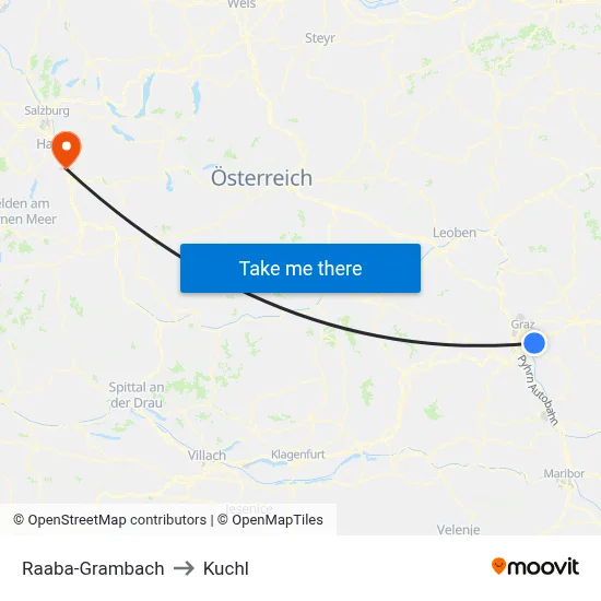 Raaba-Grambach to Kuchl map