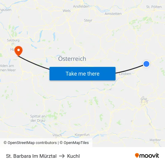 St. Barbara Im Mürztal to Kuchl map