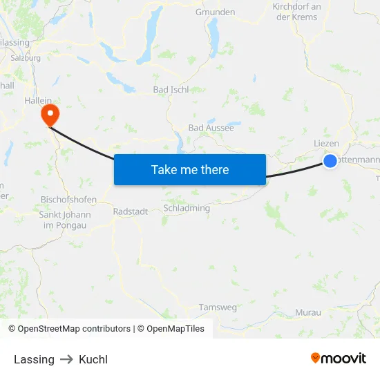 Lassing to Kuchl map