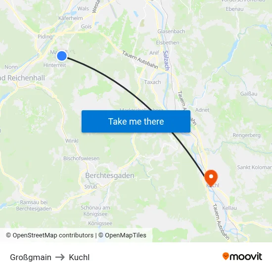 Großgmain to Kuchl map