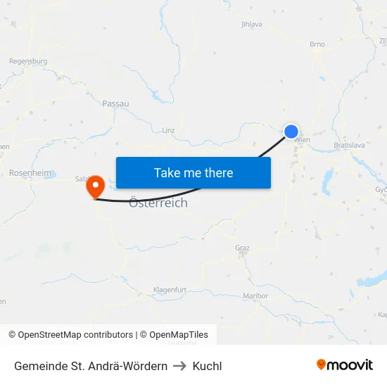 Gemeinde St. Andrä-Wördern to Kuchl map