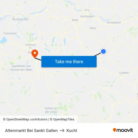 Altenmarkt Bei Sankt Gallen to Kuchl map