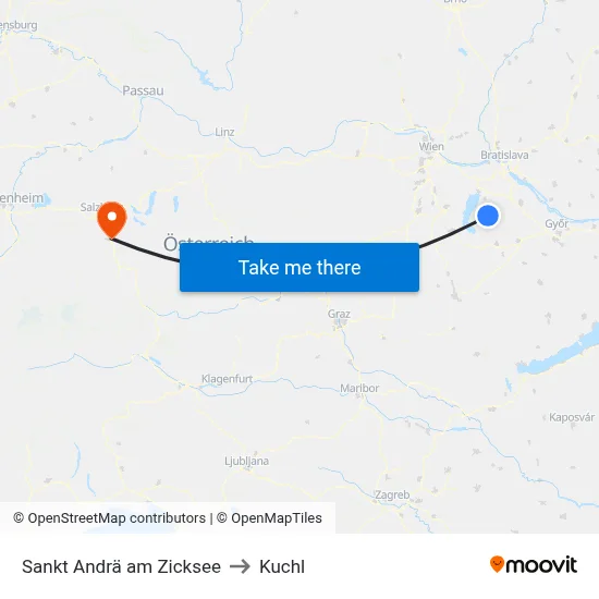 Sankt Andrä am Zicksee to Kuchl map