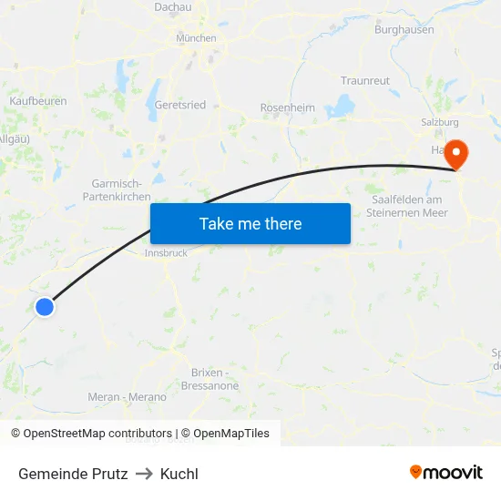Gemeinde Prutz to Kuchl map
