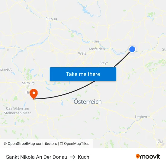 Sankt Nikola An Der Donau to Kuchl map