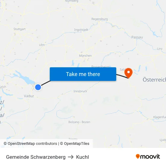 Gemeinde Schwarzenberg to Kuchl map
