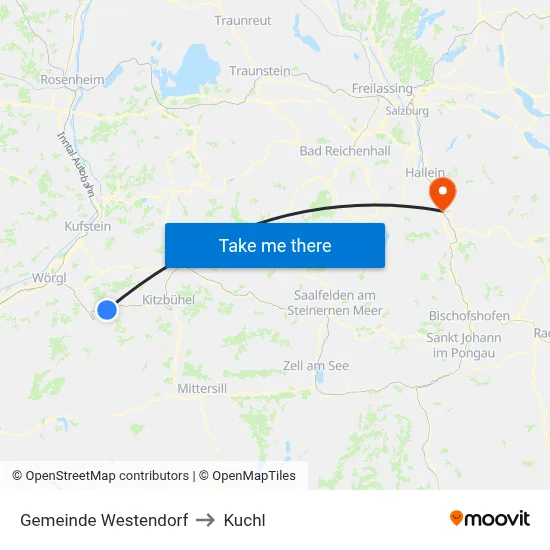 Gemeinde Westendorf to Kuchl map
