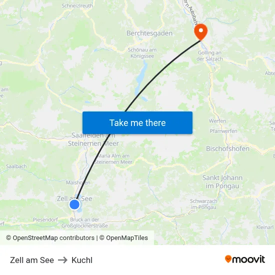 Zell am See to Kuchl map