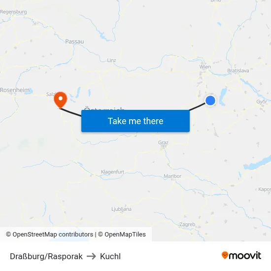 Draßburg/Rasporak to Kuchl map