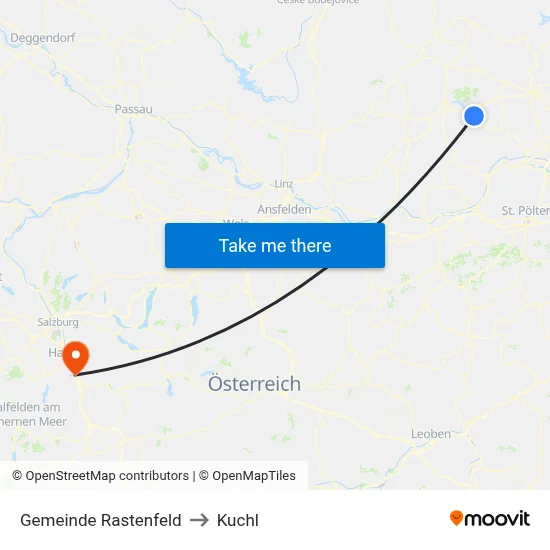 Gemeinde Rastenfeld to Kuchl map