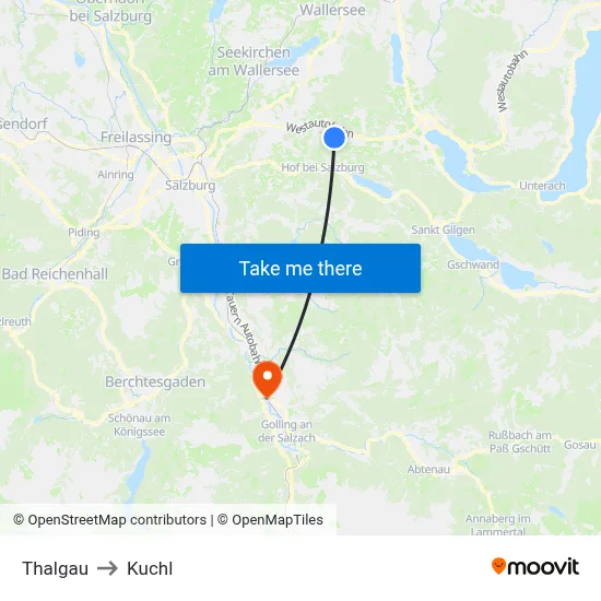 Thalgau to Kuchl map