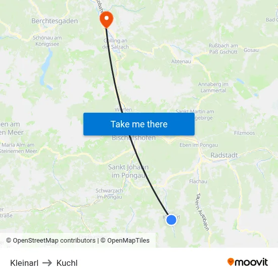 Kleinarl to Kuchl map