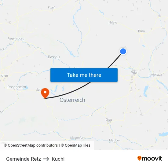 Gemeinde Retz to Kuchl map