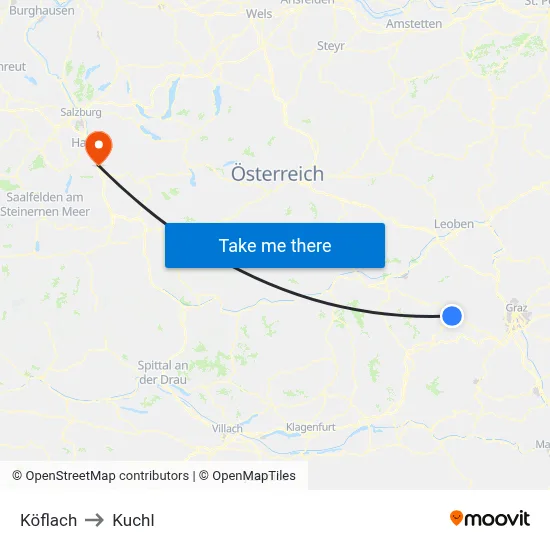 Köflach to Kuchl map