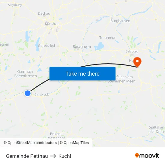 Gemeinde Pettnau to Kuchl map