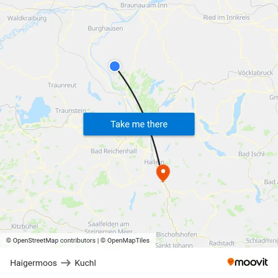 Haigermoos to Kuchl map