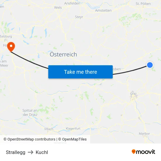 Strallegg to Kuchl map