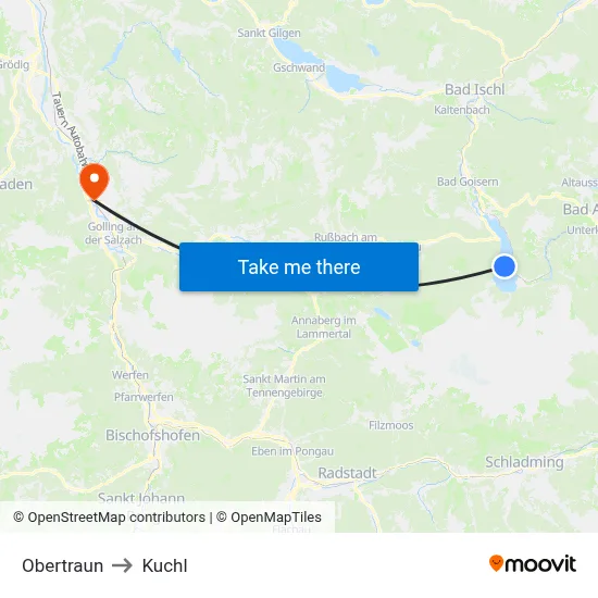 Obertraun to Kuchl map