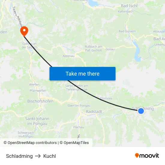Schladming to Kuchl map