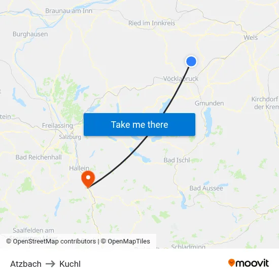 Atzbach to Kuchl map