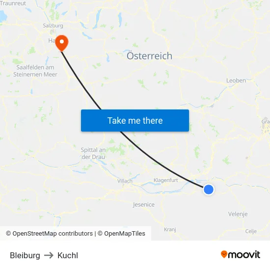 Bleiburg to Kuchl map