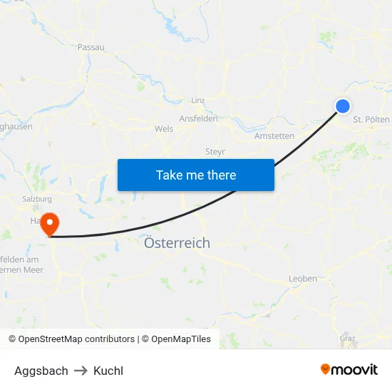 Aggsbach to Kuchl map