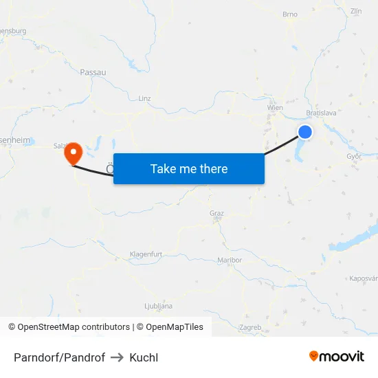 Parndorf/Pandrof to Kuchl map