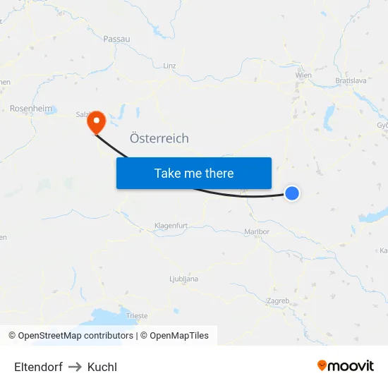 Eltendorf to Kuchl map