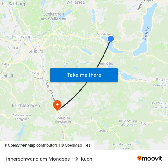 Innerschwand am Mondsee to Kuchl map
