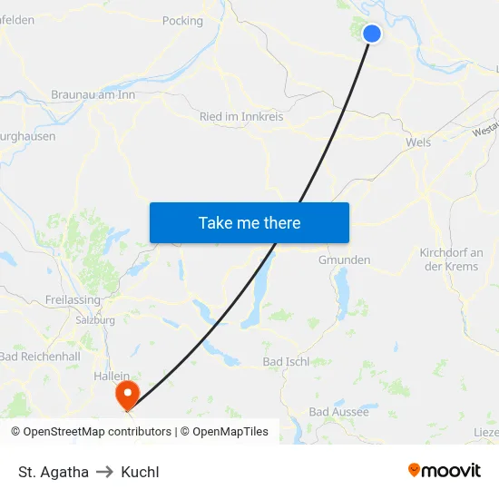 St. Agatha to Kuchl map