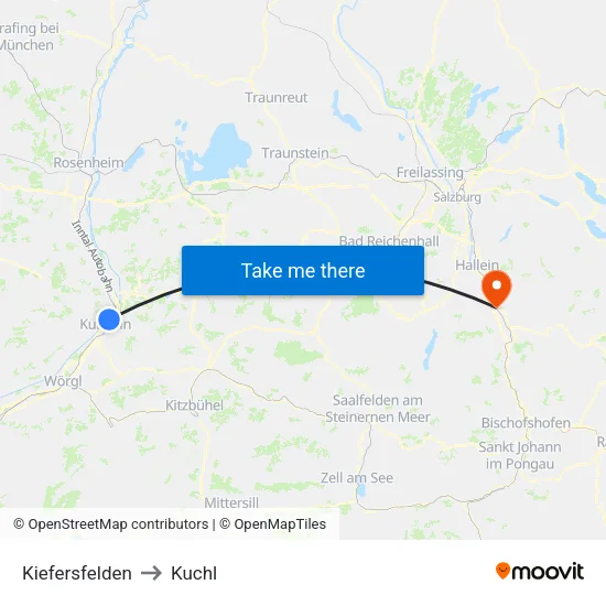 Kiefersfelden to Kuchl map