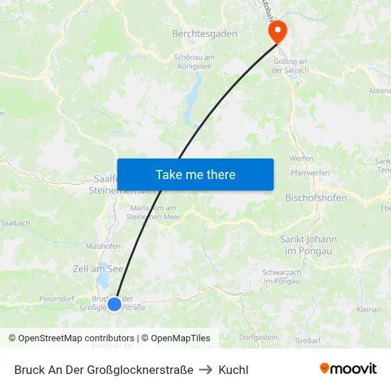 Bruck An Der Großglocknerstraße to Kuchl map