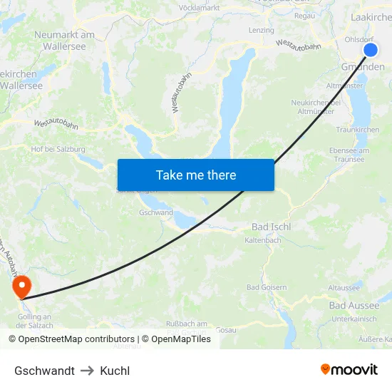 Gschwandt to Kuchl map