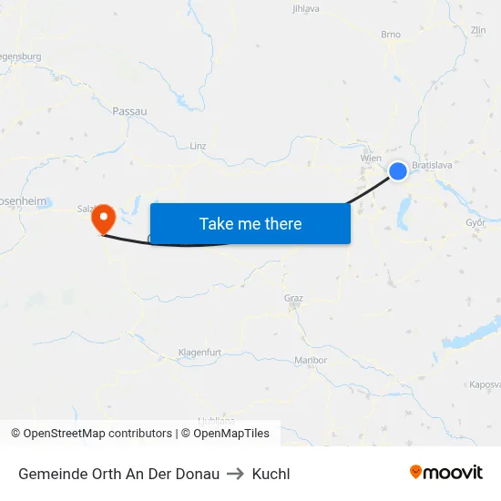 Gemeinde Orth An Der Donau to Kuchl map
