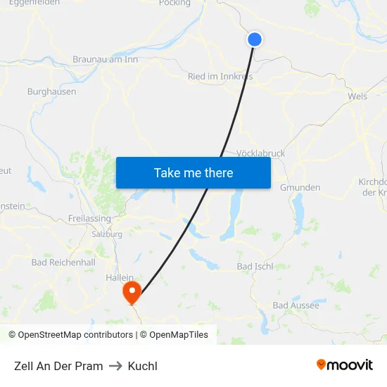 Zell An Der Pram to Kuchl map