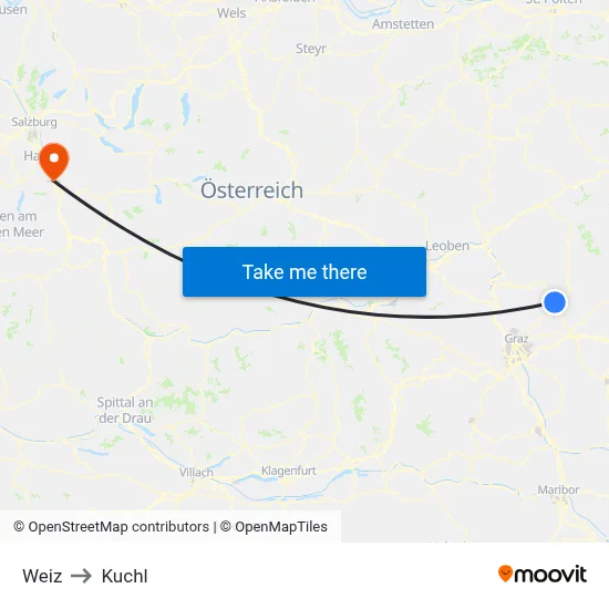 Weiz to Kuchl map