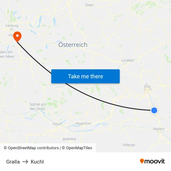 Gralla to Kuchl map