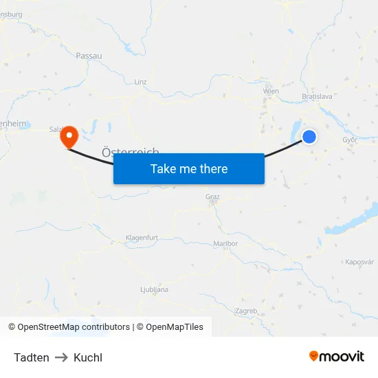 Tadten to Kuchl map