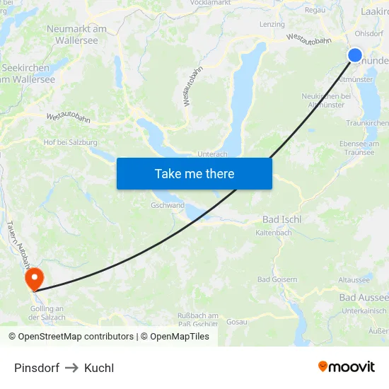 Pinsdorf to Kuchl map