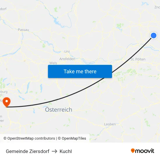 Gemeinde Ziersdorf to Kuchl map