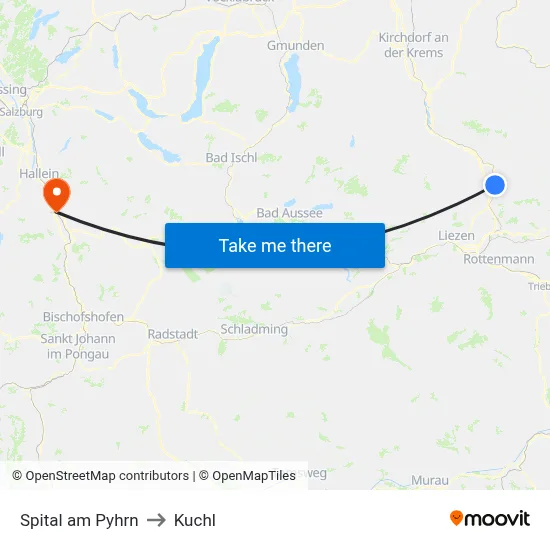 Spital am Pyhrn to Kuchl map