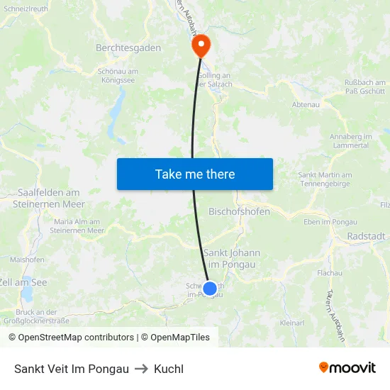 Sankt Veit Im Pongau to Kuchl map